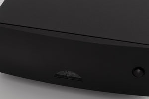 Close up of a used Naim Hicap DR Power Supply in a Black finish showing fascia