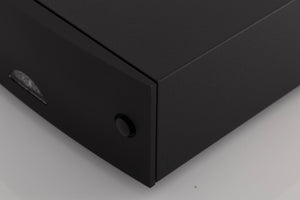 Front right corner of a used Naim Hicap DR Power Supply in a Black finish