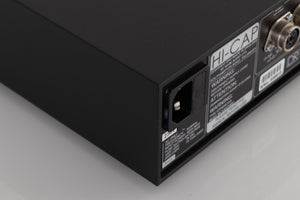 Rear right corner of a used Naim Hicap DR Power Supply in a Black finish