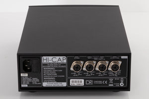 Rear view of a used Naim Hicap DR Power Supply in a Black finish showing Mains Input and XLR Outputs