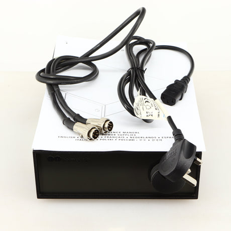 Top of a used Naim Hicap Power Supply in a black finish showing Mains Cable, SNAIC5 and Manual