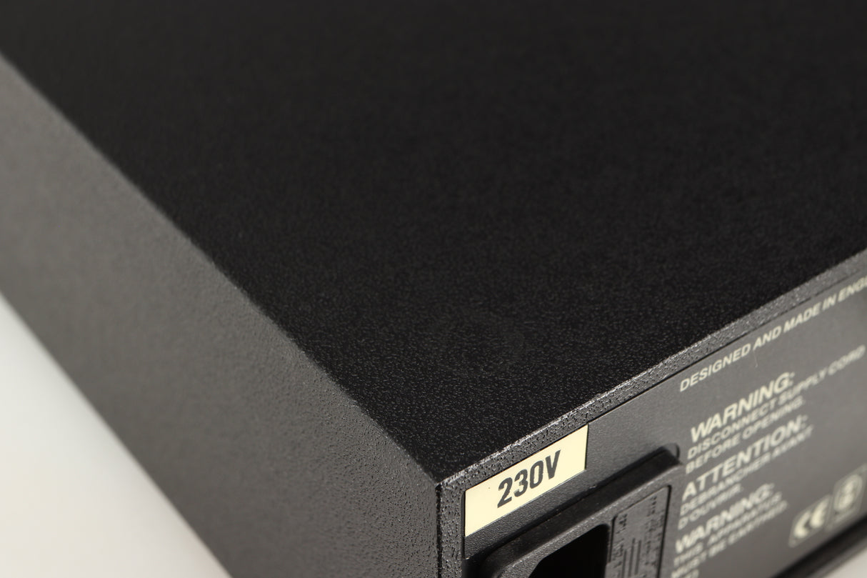 Close up of a used Naim Hicap Power Supply in a black finish showing foot mark on top