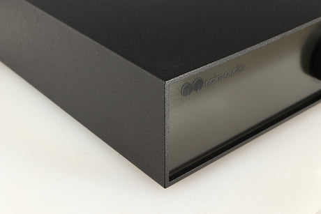 Front left corner of a used Naim Hicap Power Supply in a black finish