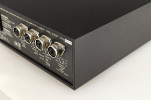 Rear left corner of a used Naim Hicap Power Supply in a black finish