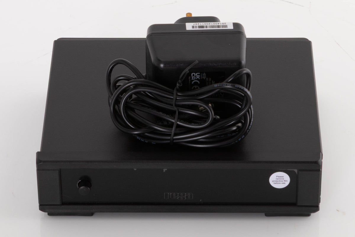 Top of a used Rega FONO MM MK5 Phonostage in a Black finish showing PSU