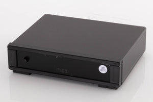 Close up of a used Rega FONO MM MK5 Phonostage in a Black finish showing screen