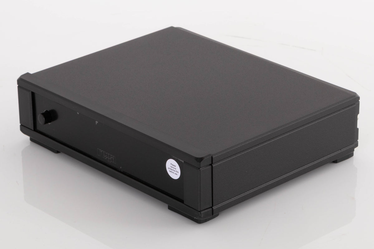 Front right corner of a used Rega FONO MM MK5 Phonostage in a Black finish