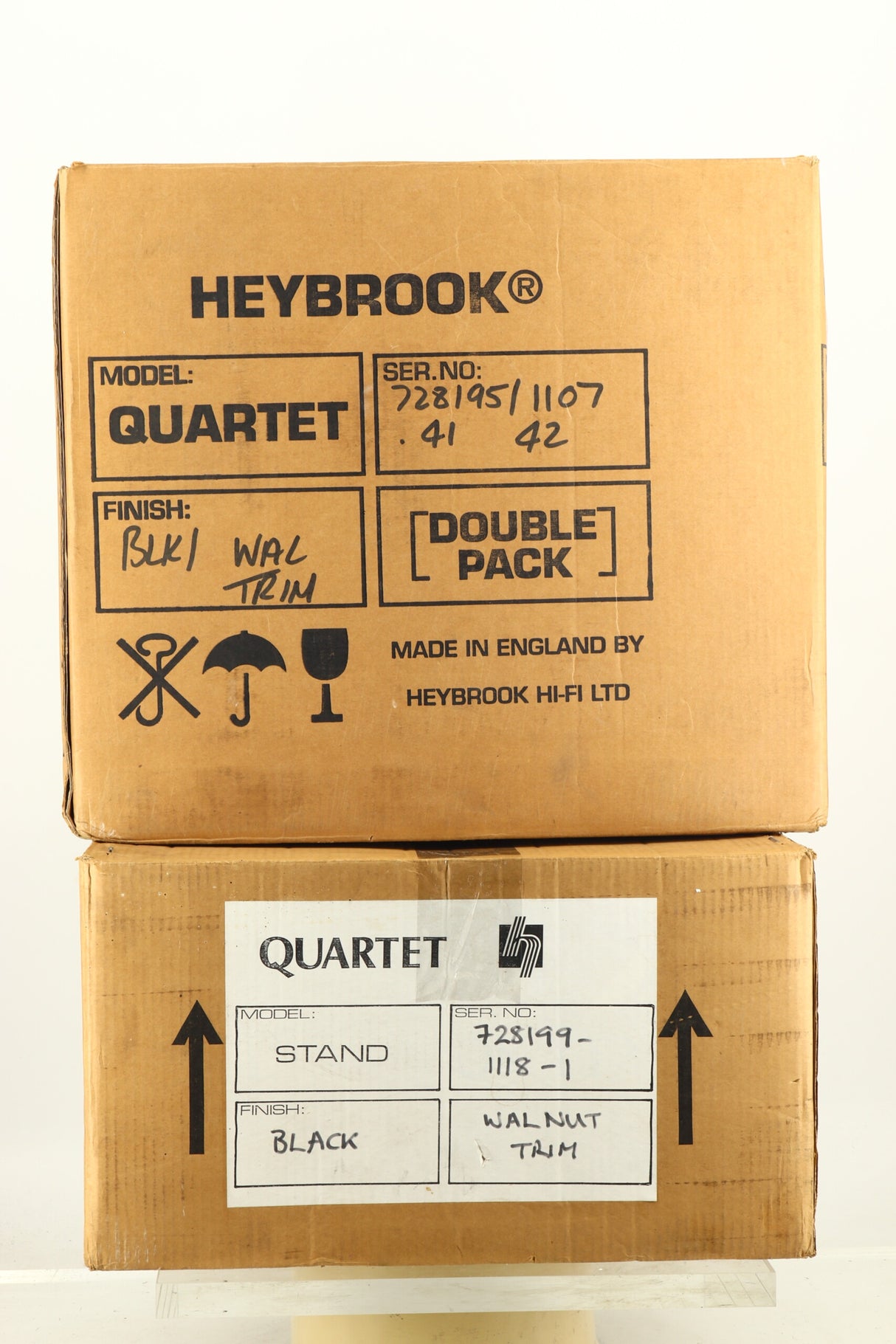 Heybrook Quartet Loudspeakers - Black/Walnut & Stands