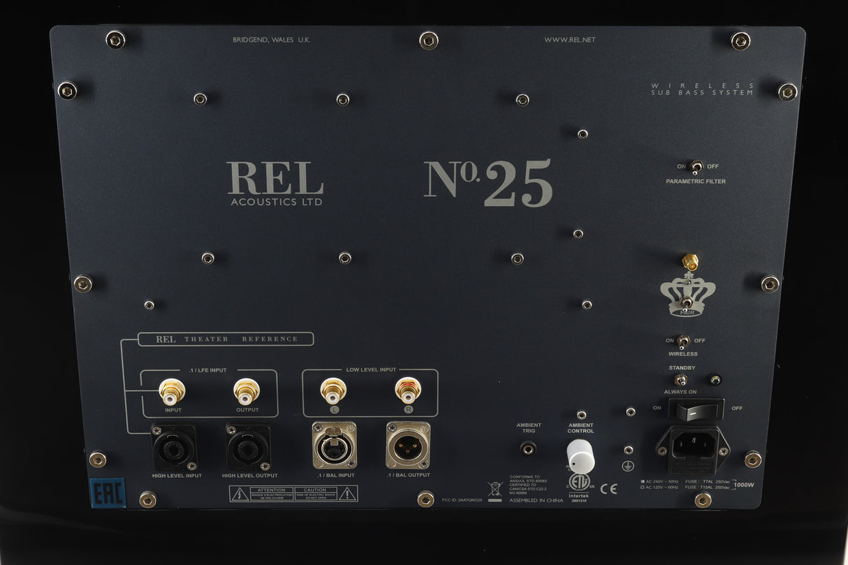 REL Acoustics No. 25 Subwoofer - Gloss Black & Longbow Wireless Transmitter