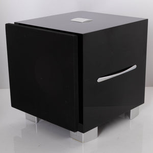 REL S/3 Subwoofer Black Gloss – Used – Front Right View - showing scratch on the side