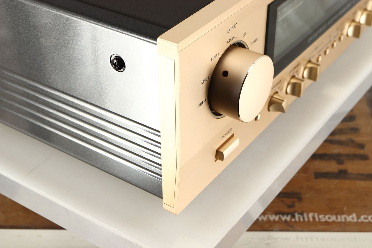 Front left corner of a used Accuphase E270 Integrated Amplifier 