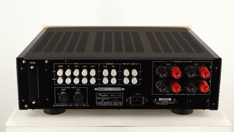 Rear view of a used Accuphase E270 Integrated Amplifier showing Mains Input and Speaker Outputs