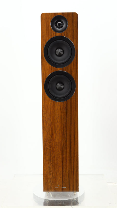 Front view of a used Acoustic Energy AE109 Series Floorstanding Speaker in a walnut finish