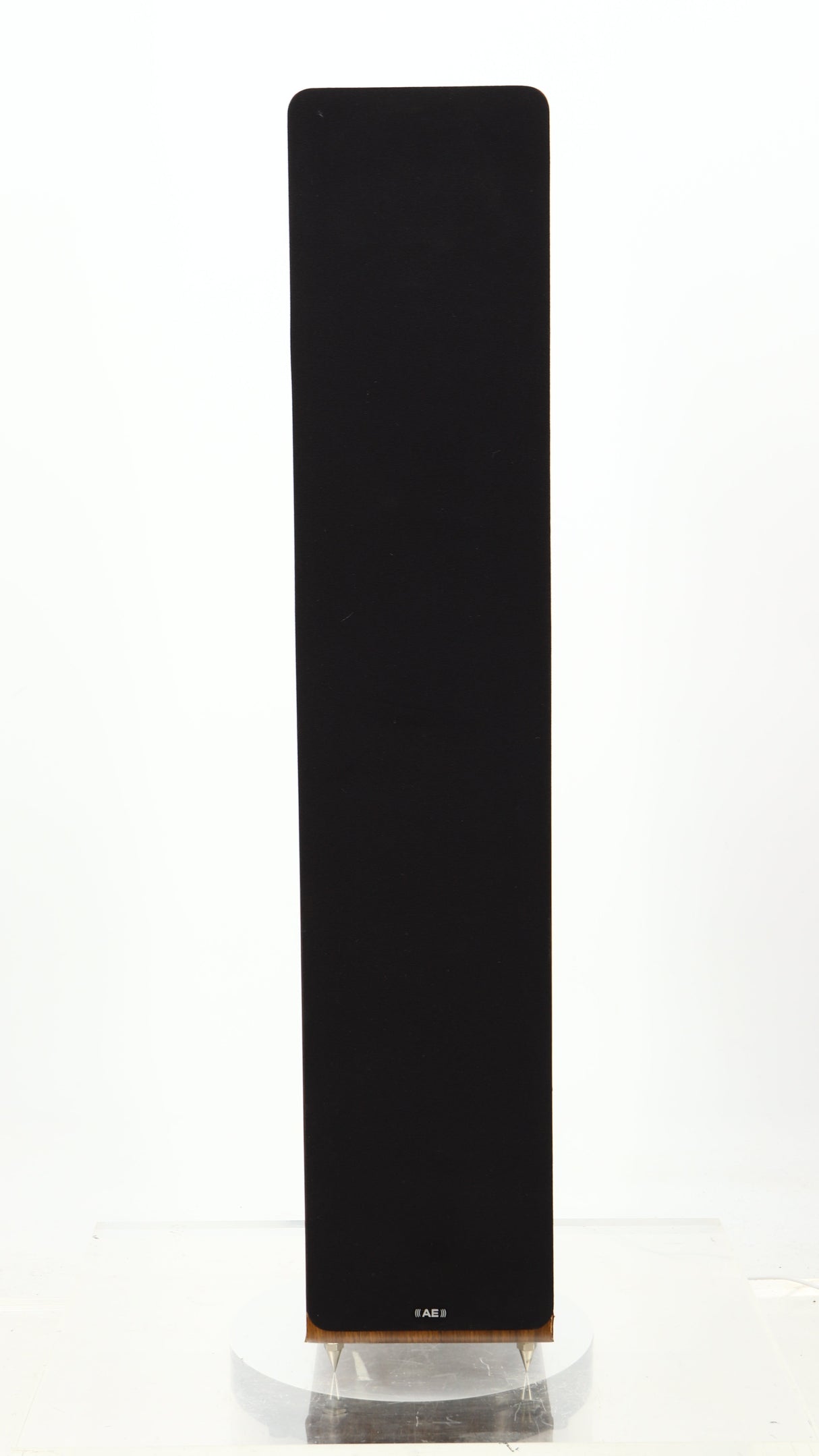 Front view of a used Acoustic Energy AE109 Series Floorstanding Speaker in a walnut finish showing the grille