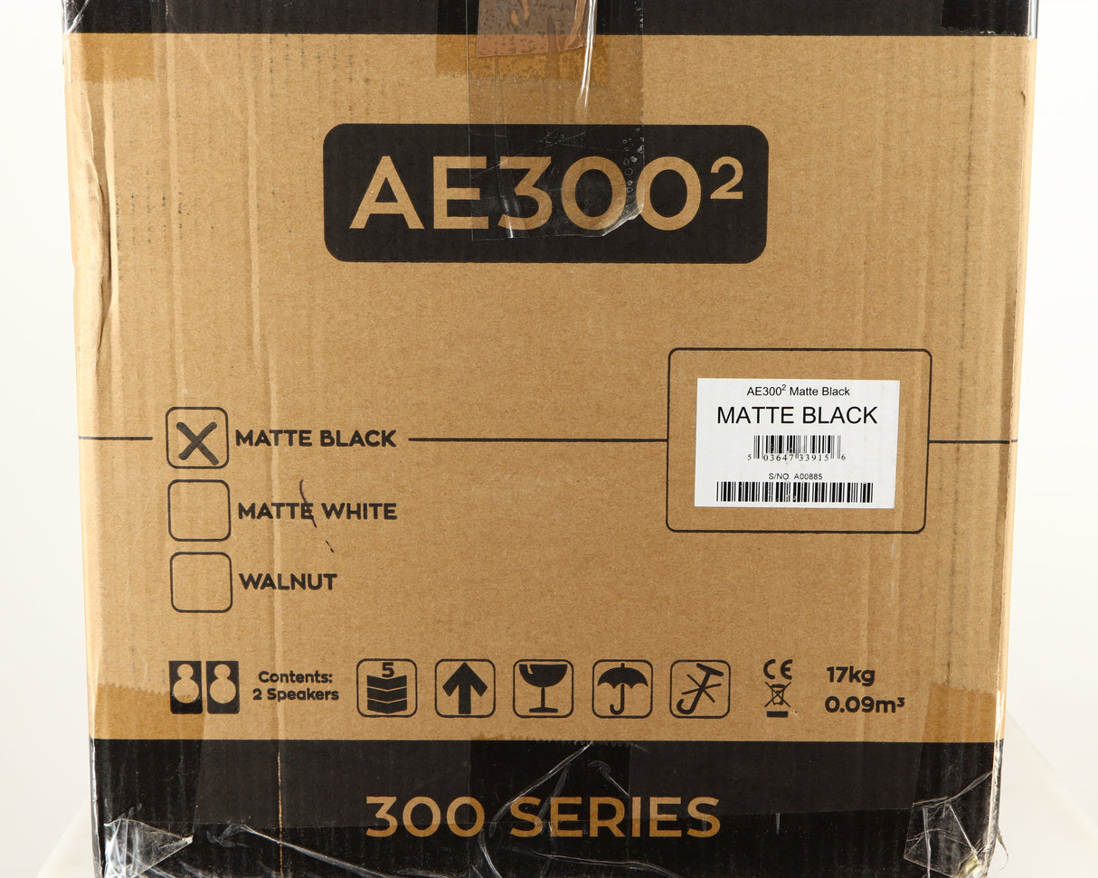 Box for a used Acoustic Energy AE300 MKII Standmount Speaker in a matte black finish