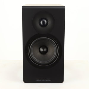 Front view of a used Acoustic Energy AE300 MKII Standmount Speaker in a matte black finish