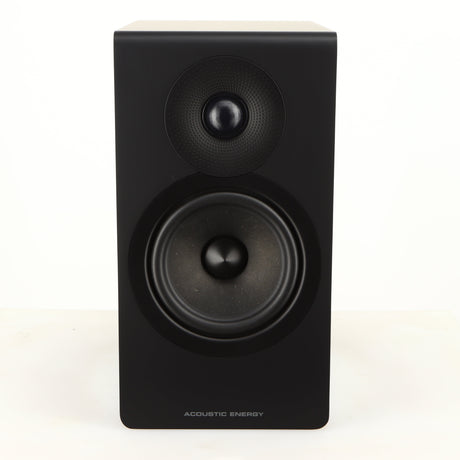 Front view of a used Acoustic Energy AE300 MKII Standmount Speaker in a matte black finish