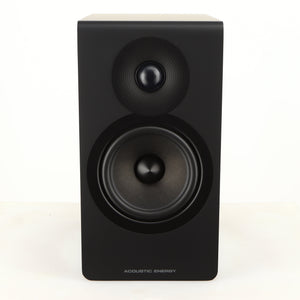 Front view of a used Acoustic Energy AE300 MKII Standmount Speaker in a matte black finish