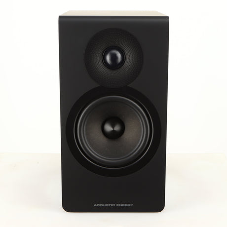Front view of a used Acoustic Energy AE300 MKII Standmount Speaker in a matte black finish