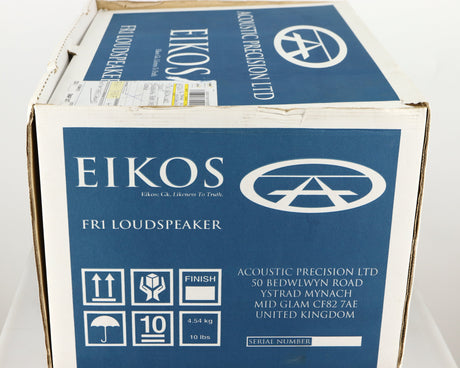 Box for used Acoustic Precision Eikos FR1 Standmount Speakers in a black flock finish