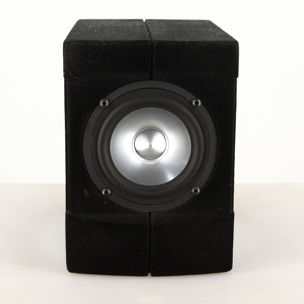 Front view of a used Acoustic Precision Eikos FR1 Standmount Speaker in a black flock finish