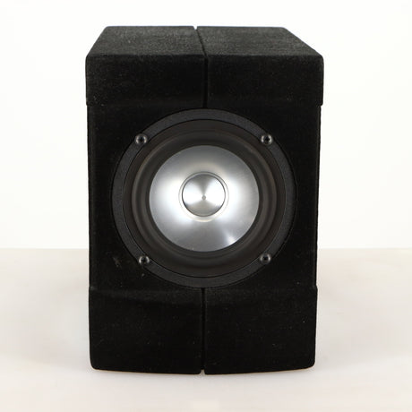 Front view of a used Acoustic Precision Eikos FR1 Standmount Speaker in a black flock finish