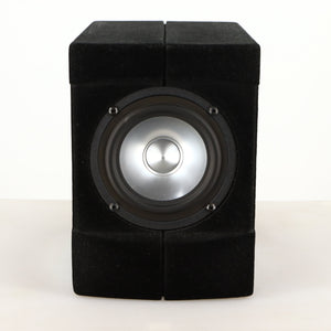 Front view of a used Acoustic Precision Eikos FR1 Standmount Speaker in a black flock finish