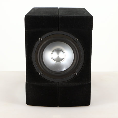 Front view of a used Acoustic Precision Eikos FR1 Standmount Speaker in a black flock finish