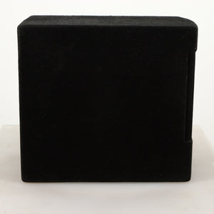 Left side view of a used Acoustic Precision Eikos FR1 Standmount Speaker in a black flock finish