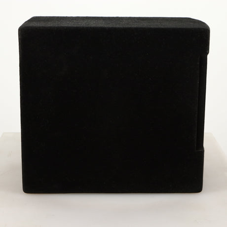 Left side view of a used Acoustic Precision Eikos FR1 Standmount Speaker in a black flock finish
