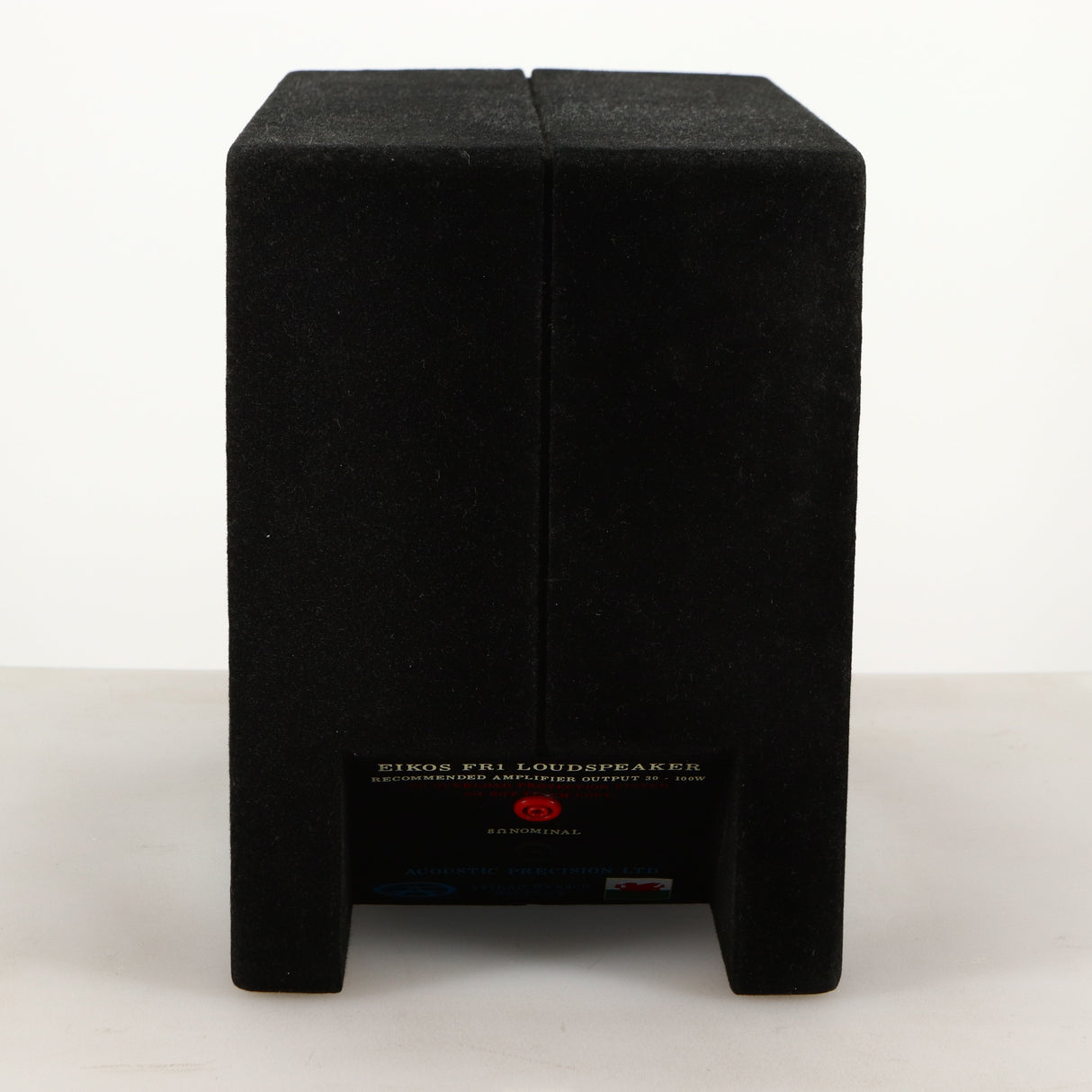 Rear view of a used Acoustic Precision Eikos FR1 Standmount Speaker in a black flock finish