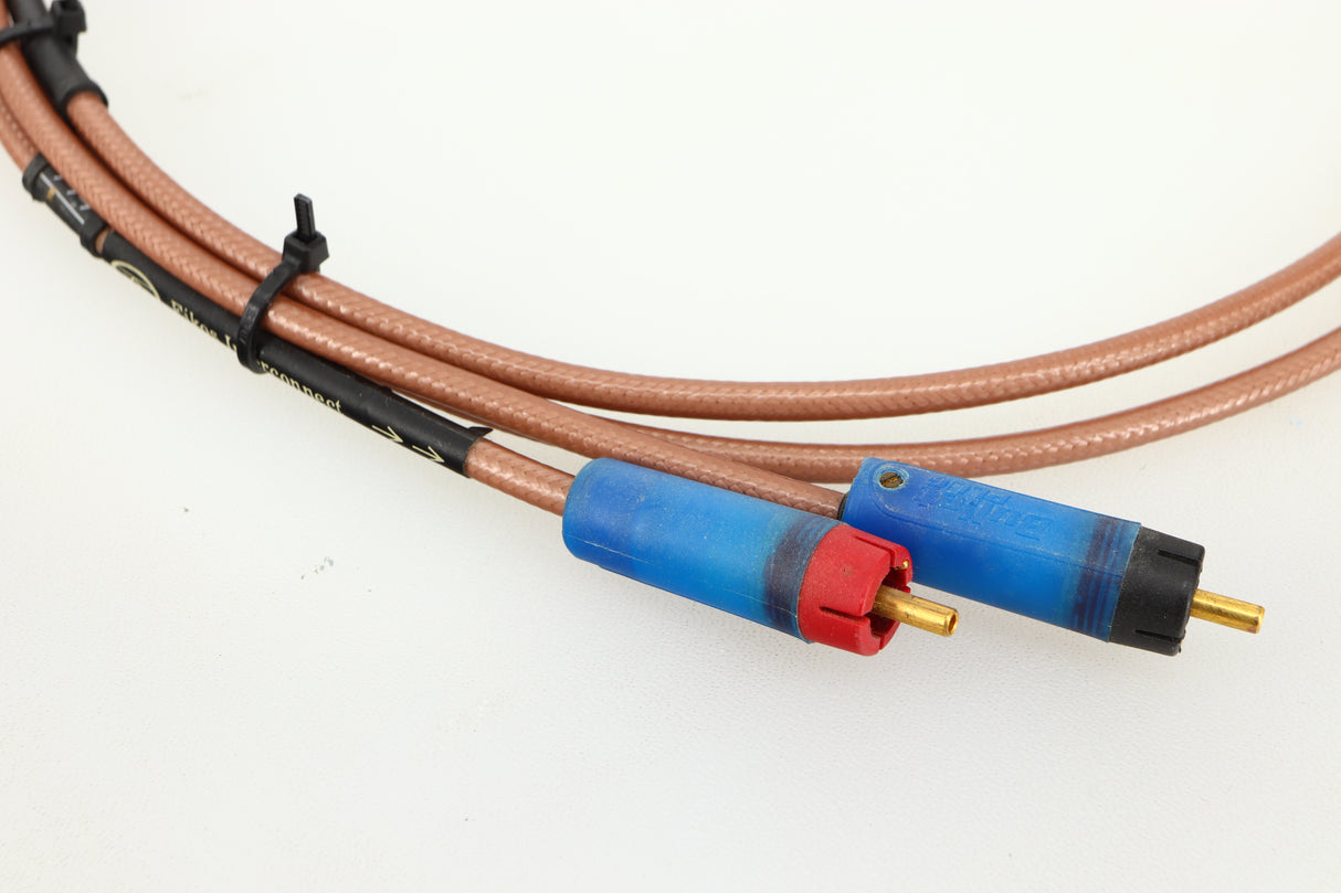 Close up of used Acoustic Precision Eikos Interconnect Cable 1.0m Pair showing connectors