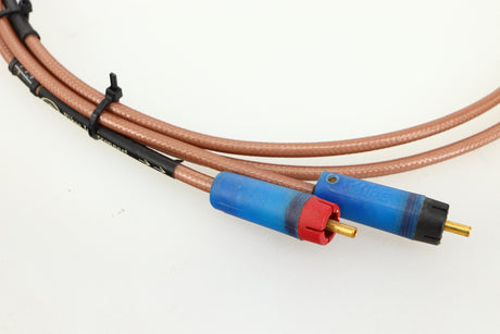 Close up of used Acoustic Precision Eikos Interconnect Cable 1.0m Pair showing connectors