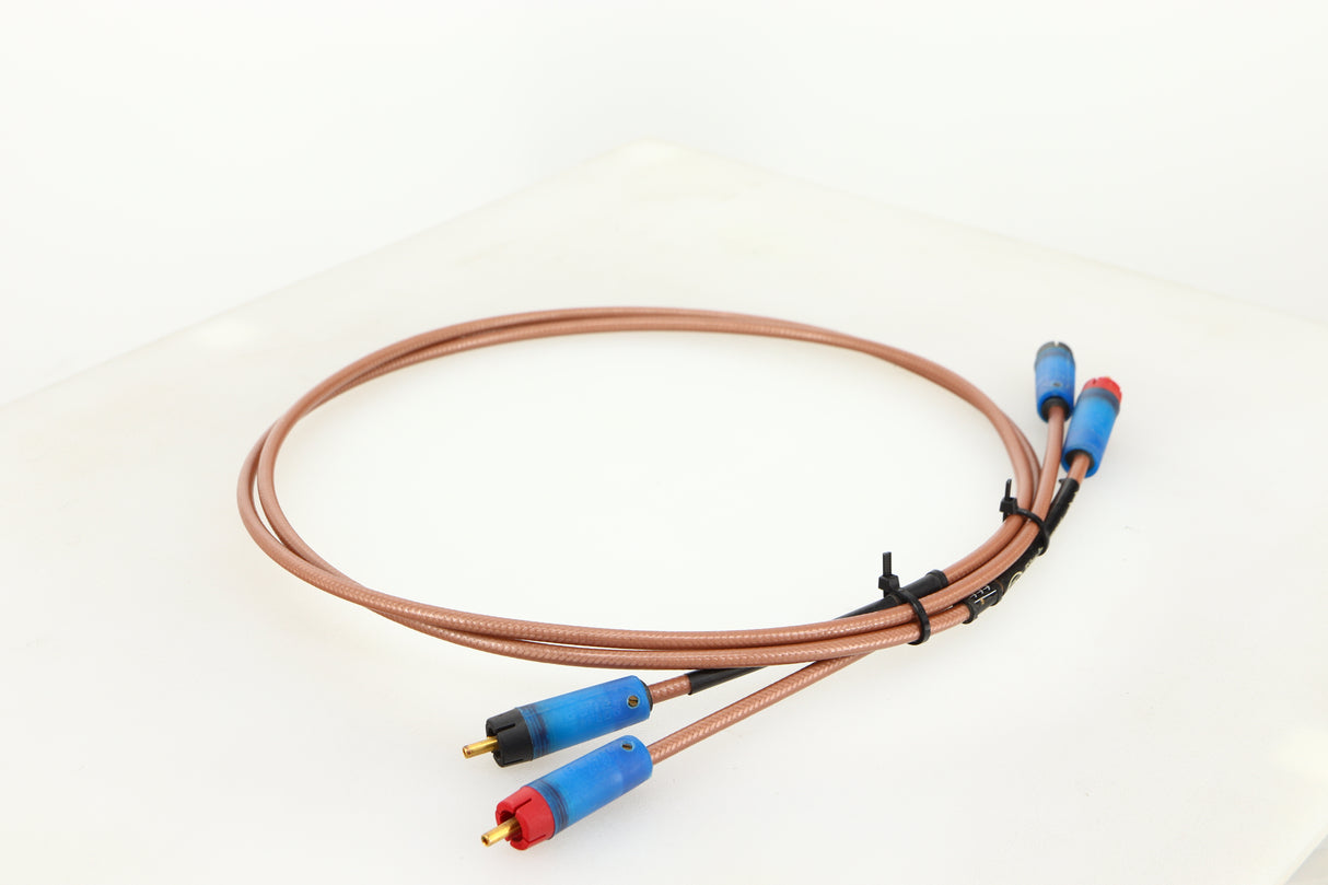 Front left corner of used Acoustic Precision Eikos Interconnect Cables 1.0m Pair