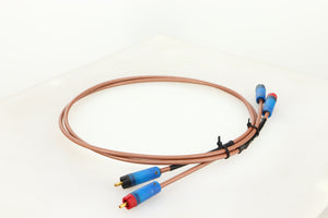 Front left corner of used Acoustic Precision Eikos Interconnect Cables 1.0m Pair