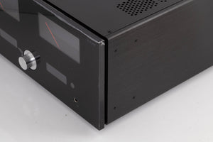 Front right corner of a used Advanced Paris X-i1100 Integrated Amplifier in a Black finish