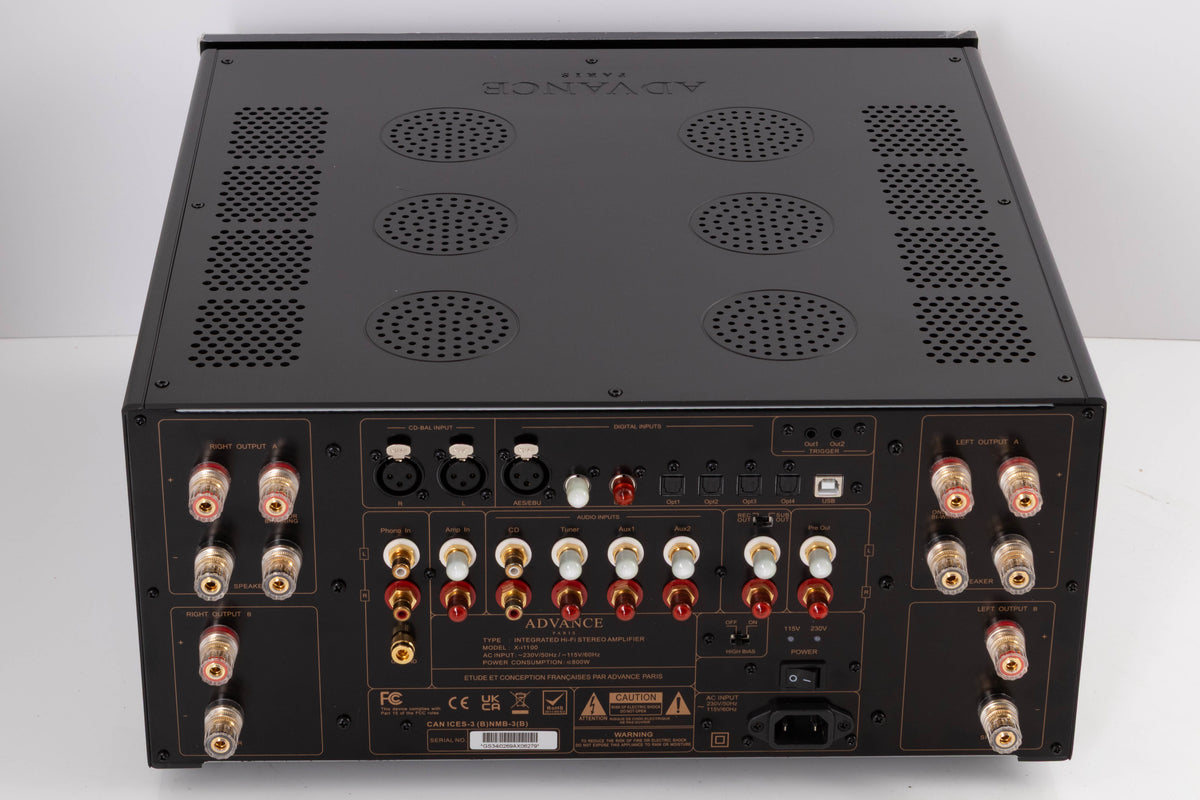 Rear view of a used Advanced Paris X-i1100 Integrated Amplifier in a Black finish