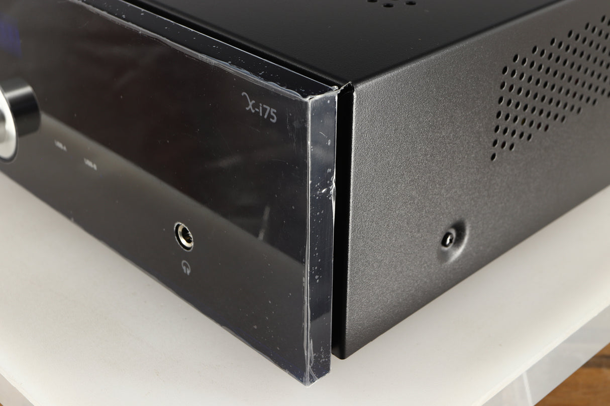 Front right corner of a used Advanced Paris X-i75 Integrated Amplifier in a black finish