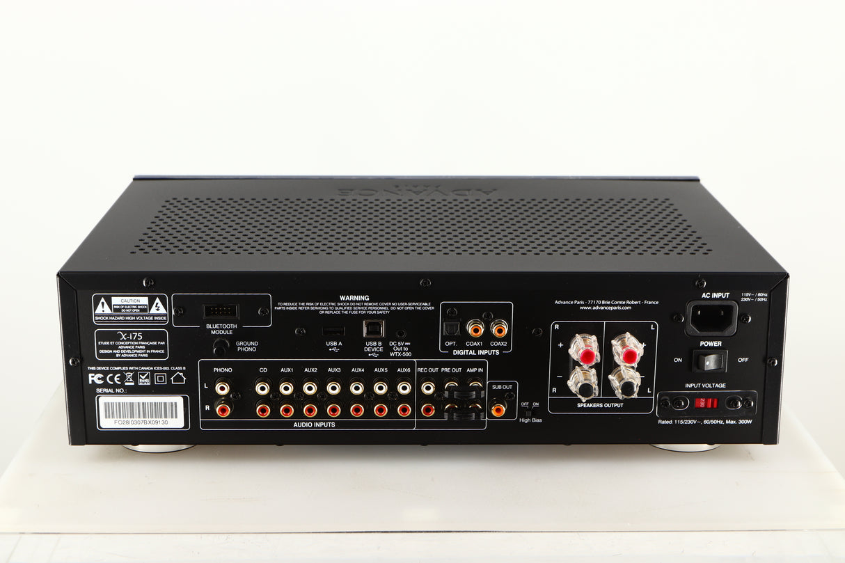 Rear view of a used Advanced Paris X-i75 Integrated Amplifier in a black finish