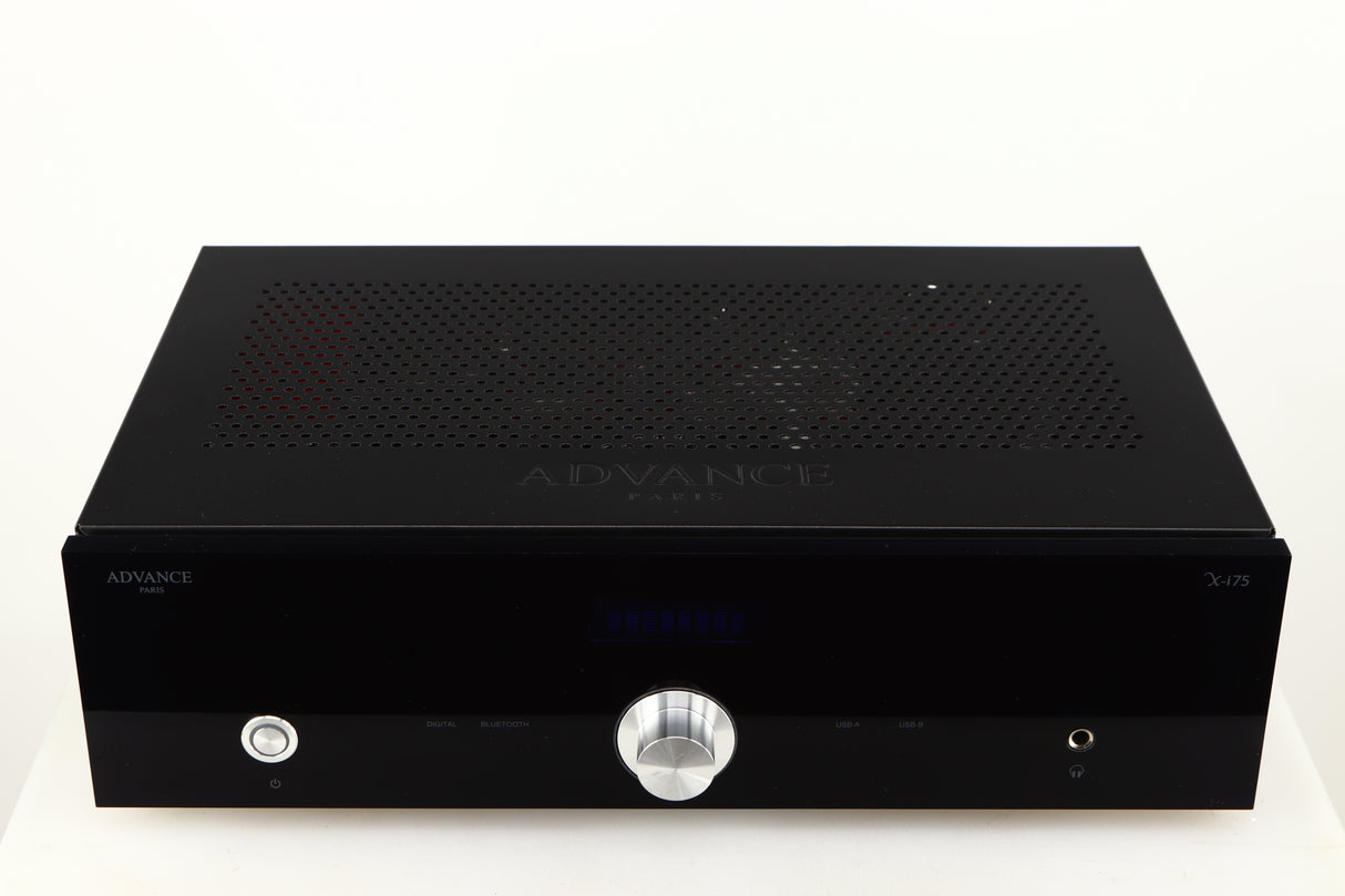 Top of a used Advanced Paris X-i75 Integrated Amplifier in a black finish