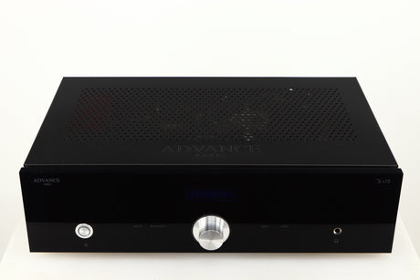 Top of a used Advanced Paris X-i75 Integrated Amplifier in a black finish