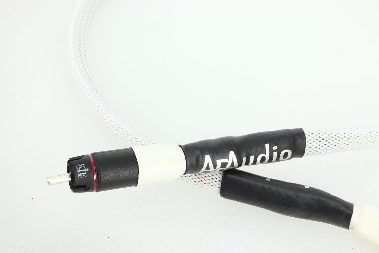 Close up of a used AF Audio Silver Digital Interconnect Cable RCA-BNC 0.75m in a white finish
