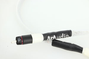 Close up of a used AF Audio Silver Digital Interconnect Cable RCA-BNC 0.75m in a white finish