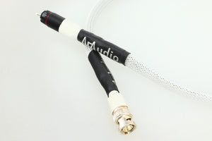 Close up of a used AF Audio Silver Digital Interconnect Cable RCA-BNC 0.75m in a white finish