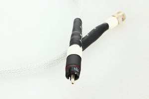 Close up of a used AF Audio Silver Digital Interconnect Cable RCA-BNC 0.75m in a white finish