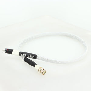 Front right corner of a used AF Audio Silver Digital Interconnect Cable RCA-BNC 0.75m in a white finish