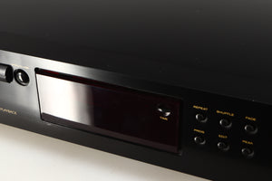Close up of a used AH! Njoe Tjoeb 4000 CD Player in a black finish showing scratch on screen and fascia