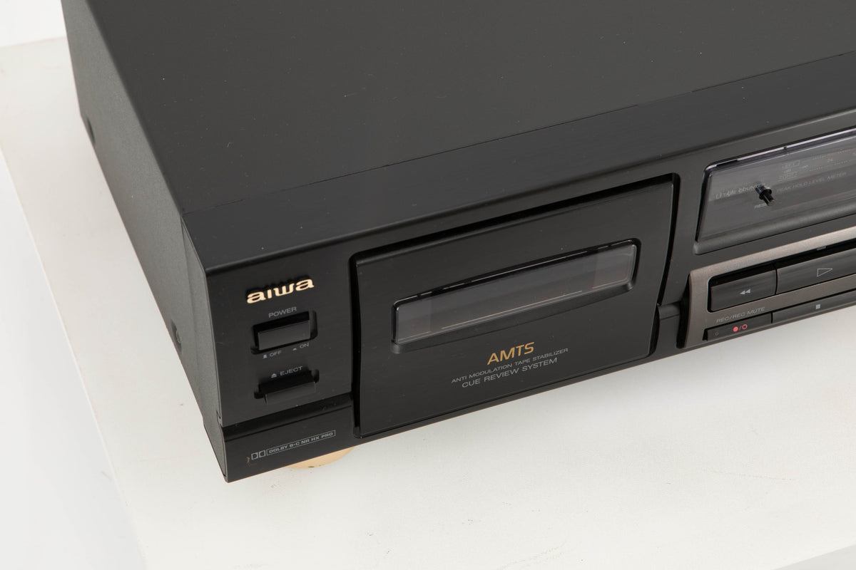 Close up view of a used Aiwa AD-F460 Cassette Deck