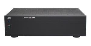 Front view of an AMC 2100MKII Stereo Power Amplifier in a black finish