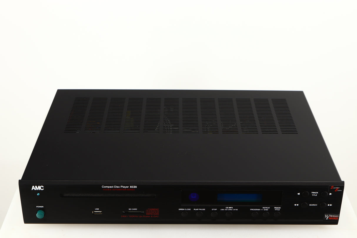 Top of a used AMC XCDise-vt CD Player With MD5404us2 Tube Output in a black finish